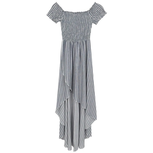 Show Me Your Mumu navy and white striped off the shoulder maxi dress. Size L - Picture 3 of 11